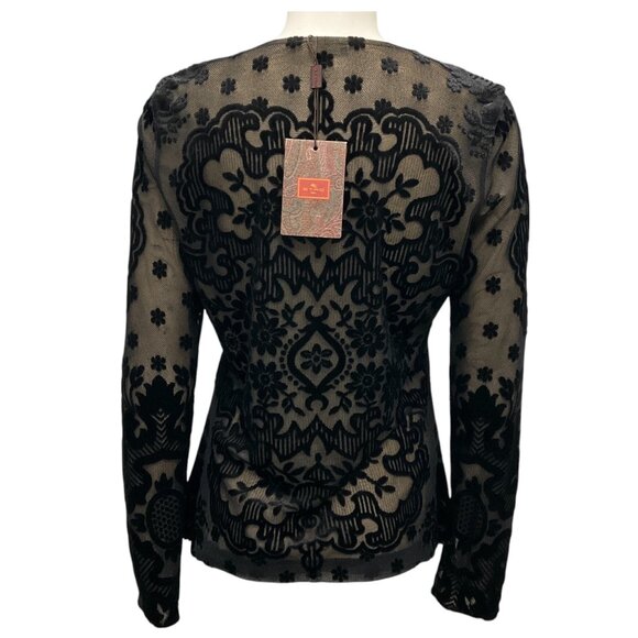 Etro Black 2024 Tulle and Jacquard Velvet Top - Picture 3 of 6